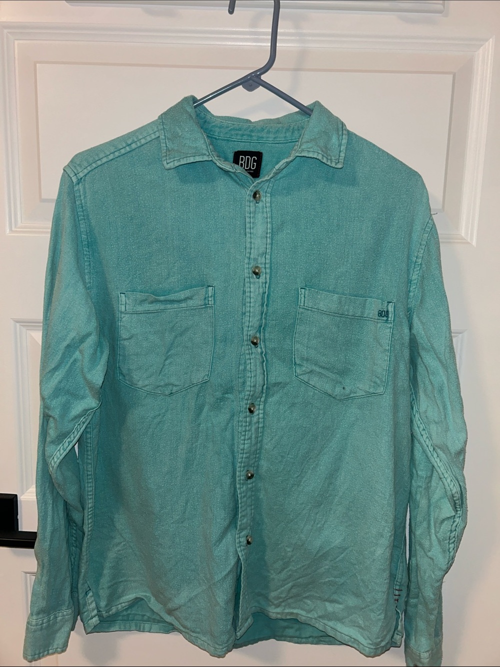 BDG Men's Turquoise Casual Button-Down Shirt